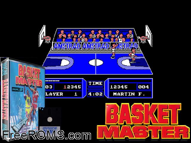 Fernando Martin Basket Master (S) (1987) [T-English] Amstrad CPC game showing 3D box cover and gameplay screenshot